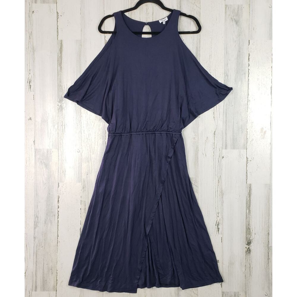 NWT Splendid Navy Blue Layered Cold Shoulder Halter Midi Dress Women's Size XL